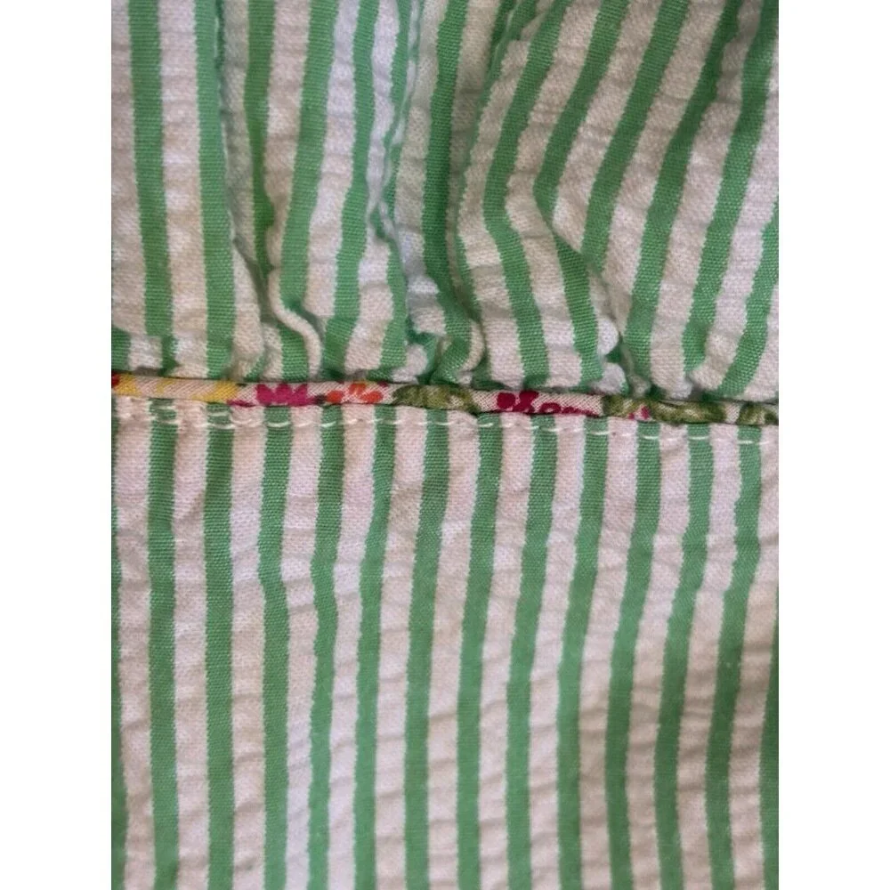 Ralph Lauren Green & White Striped Seersucker Baby One-Piece with Pink Collar